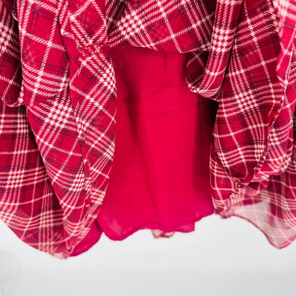 Gal Meets Glam New Red Maroon Plaid Long Puff Sleeve V- Neck Robyn Maxi Dress 2 - Picture 9 of 13